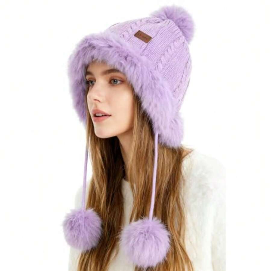 Women Beanie Hat - Light Purple - View 1