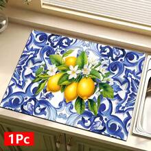 1pc, Home Decor, Vintage Lemon Pattern Printed Absorbent Mat, Dish Drying Mat, Espresso Machine Countertop Absorbent Mat, Draining Mat, Sink Drainage Mat, Soft Faucet Absorbent Mat, Sink Coaster, Kitchen Supplies, Bathroom Supplies - Multicolor - View 13