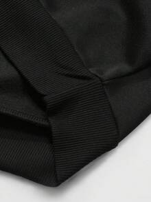 Men's Casual Solid Color Drawstring Plus Size Sweatshirt, Spring/Autumn Thin Style, Loose Fit 1XL-6XL, Suitable For Heavier Body Types - Black - View 6