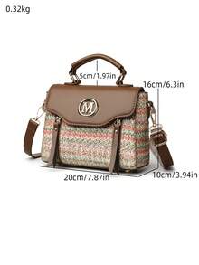 Retro Minimalist Printed Crossbody Bag With Adjustable PU Strap, Flap Closure, New Year - Maroon - View 5