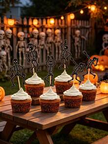 20pcs Halloween Skeleton Cupcake Toppers, Happy Halloween Theme Dancing Skeleton Cake Picks, Suitable For Gift Party And Birthday Party Decoration, Cake Decoration Supplies - A - View 5