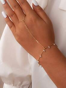NAIZHU 1pc Fashion Minimalist Faux Pearl Finger Chain Bracelet Women's Daily Party Accessory - Gold - View 1