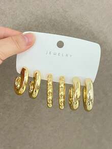 9件/組金色耳環套組，海星魚尾扭轉C型耳環耳釘，復古金屬風百搭日常耳環 - 金黃色 - 查看 9