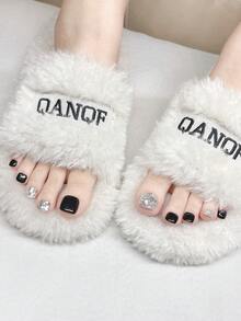 12pcs Handmade Press On Nails, Black & Silver Iridescent Glitter, Short Square Fake Nails For Women - Multicolor - View 3