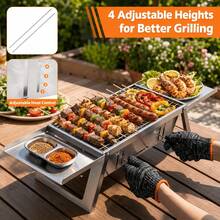 Cepasei Small Portable BBQ Charcoal Grill, Mini Folding Barbecue Grill With 4-Level Heat Control, Outdoor Tabletop BBQ Smoker For Camping, Picnic, Garden, Terrace & Travel - Silvery - View 10