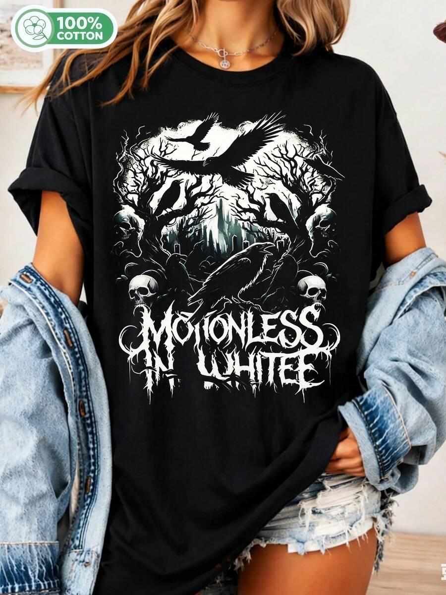 Vintage Motionless T-Shirt/Sweatshirt In White, Another Life Merchandise, Metal Band T-Shirt, Gothic Music Apparel, Gift For Metal Fans - 黑色 - 查看 1