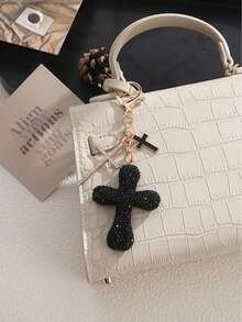 Colgante de Cruz Personalizado con Pedrería Completa, Encanto de Llavero Estilo Dulce & Fresco de Nicho, Accesorio Versátil para Bolsos - Multicolor - Ver 8