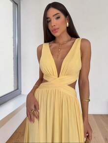 Long Wrap Dress For Graduation And Wedding Bridesmaids. Luxury Dresses. - 黃色 - 查看 2
