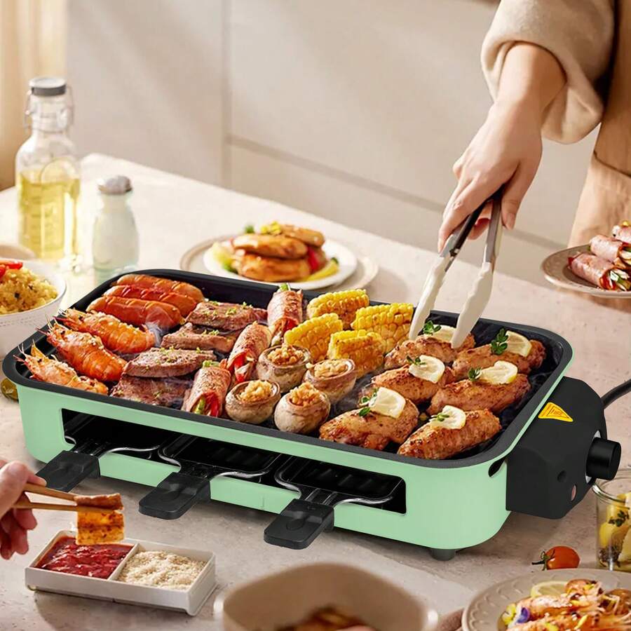 Electric Grills & Electric Griddles Bestsellers,Non-Stick Coating Design With Grill Rack And 3 Cheese Trays-Perfect For Dorms, Home Use, And Gatherings With Friends - Mint Green - View 1