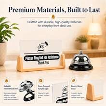 Desk Service Bell Kit With Please Ring Bell For Assistance Sign, Front Desk Bell For Service With Acrylic Counter Sign And Beech Wood Stand For Office Reception, Retail Store, Clinic, Warehouse - As Pic - View 6