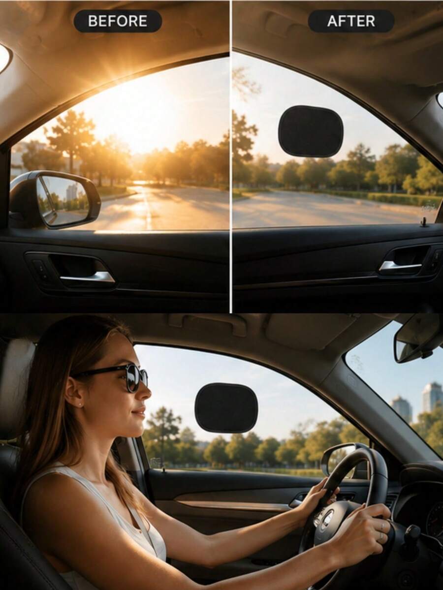 Portable Electrostatic Adsorption Car Window Sun Shade, No Residue No Glue UV Protection Side Window Sunshade Cover, Universal Auto Sun Block Curtain - Black - View 1
