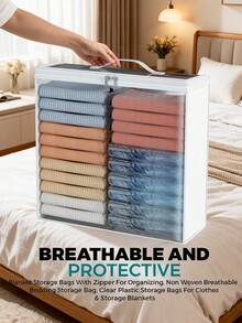 1pc Transparent Front-Flip Foldable Clothes Storage Box, Large Capacity Zipper Handle Organizer Bin, Odorless, Waterproof, Space-Saving, Suitable For Wardrobe, Bedroom And Dorm - Clear - View 7