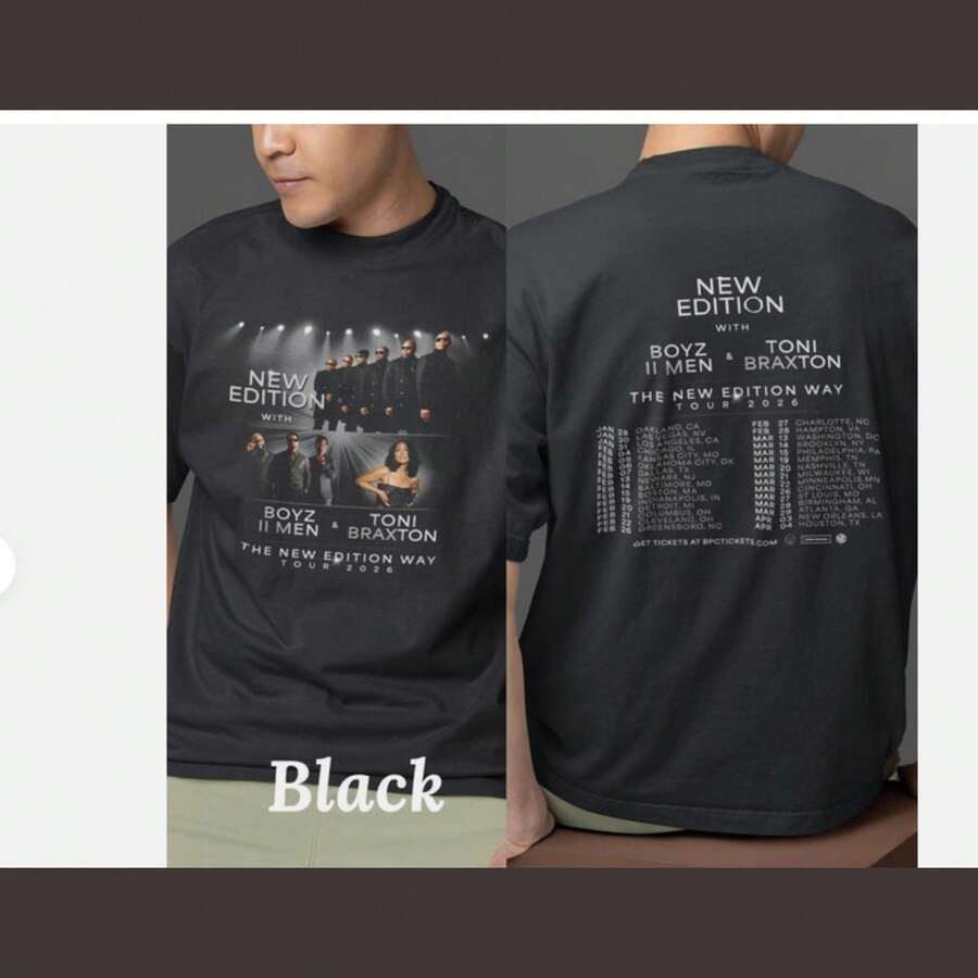 New Edition Tour 2026 Vintage R&B Band Graphic T-Shirt For Music Fans - Negro - Ver 1