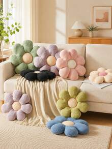 Coussin de jet en forme de fleur, coussin décoratif marguerite doux, convient pour le lit, le canapé, la chaise, le sol, le salon, la chambre à coucher, coussin d'assise en peluche - Noyau en poudre beige - Voir 5