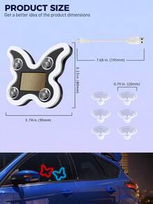 Solar Powered Butterfly Car LED Ambient Light, Neon Glowing Butterfly Car Window Decoration Light, 3.7V 300mAh Battery Powered, Suitable For Car Rear Window, Side Window, Interior Space And Low Light Environment Use, Auto-On In Low Light, Vibration Sensing Light, Easy Installation Without Wiring, Lightweight And Compact, Enhances Romantic Atmosphere And Personalized Decoration Effect, Suitable For Couple Dates, Night Travel, Self-Driving Trips, Camping Trips, Holiday Decor And Daily Car Interior Decoration - A - View 10