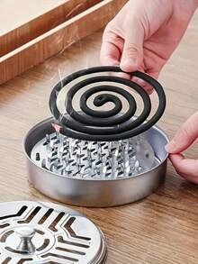 3pcs Stainless Steel Mosquito Coil Holder Set, Portable With Lid And Handle, Compact Design, Suitable For Indoor And Outdoor Use - Multicolor - View 6