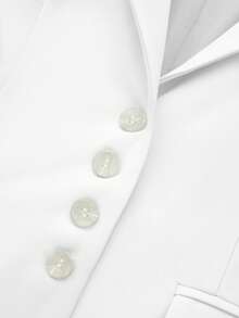 HOMEYEE Women's Short Sleeve Fitted Waist Blazer Jacket With Buttons And Pockets, Professional Office Commuter Top, Spring/Summer White - 白色 - 查看 3