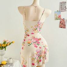 dahkjdgajy  Vestido corto de mujer con tirantes finos y cuello drapeado en degradado de color, adecuado para la playa, el estilo occidental, festivales de música, vacaciones de verano y estilo bohemio - Multicolor - Ver 9
