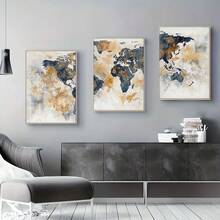 3 pièces Art sur canevas encadré - Décoration murale pour couloir & bureau - Affiche carte du monde avec cadre en bois, impression d'art aquarelle, art de mode, art minimaliste, art abstrait, convient pour café, bar, maison & dortoir, décoration murale du salon - A - Voir 9