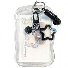 1pc Star Pattern Transparent Card Holder Keychain, Acrylic/PC Wear-Resistant Photo Card Holder, With Spring Rope, Anti-Deformation Creative Case, Suitable For Photo Cards, Bus Cards, Subway Cards And Student Cards, Back To School Supplies - One Size - View 4