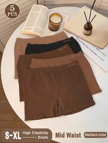 5 chiếc quần lót nữ không đường may dáng boyshorts cạp vừa màu Maillard, độ đàn hồi cao, thoải mái, quà tặng Ngày của Mẹ, phù hợp cho thể thao - Nhiều màu - Xem 2