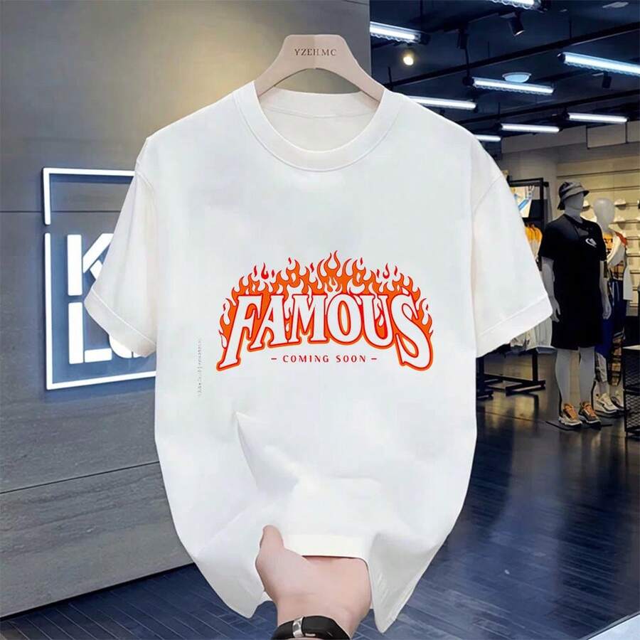 Handsome T-shirt, Fashionable Loose and Comfortable Fit, unisex, Men's Short Sleeve Round Neck Street Style T-shirt Summer and Spring, Casual, Clothing, Couple Style - Weiss - Übersicht 1