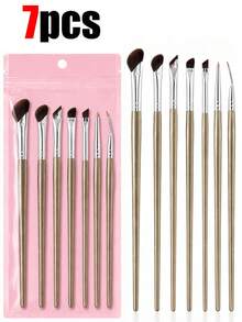 7pcs/1pc Eye Makeup Brush Set With Pink Storage Bag, Includes Soft Synthetic Fiber Eyeshadow Brushes, Eyeliner Brushes, Eyebrow Brushes, Portable Precision Makeup Brush Set, Suitable For Blending, Shading, Crease, Detailed Eyeliner, Eyebrow Definition, Nose Contouring And Daily Makeup - Multicolor - View 7