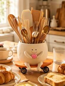 Cute Mushroom Design High-Quality Resin Tableware Storage Rack, Multifunctional Cartoon Animal Desktop Organizer, Large Capacity Chopsticks & Spoon Holder, Waterproof Non-Slip Desktop Storage Box, Easy To Clean Decorative Container, Suitable For Home Kitchen, Bathroom, Office, Adorable Kitchen Decor, Meets Daily Storage Needs, Small Space Kitchen Organization Upgrade - Multicolor - View 2