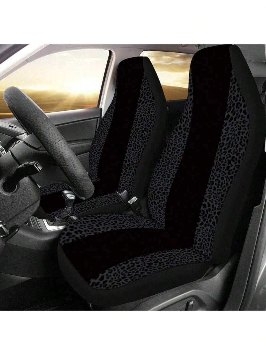 5-Seat 1pc Full Black Center Stripe Leopard Print Car Seat Cover, Car Accessories, Leopard Print Pattern Women's Car Seat Cover, Car Decor, Car Seat Cover, Car Interior Accessories, Men's Car Seat Cover, Full Set Car Essentials, Black Center Stripe Leopard Print, Yellow Center Stripe Leopard Print, All Season Applicable, Dust-Proof And Stain-Resistant, Summer Exclusive Car Seat Cover, Suitable For Cute Women - Multicolor - View 1