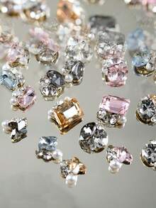 20Pcs Nail Art Rhinestone Decor, Sparkling Pillow Shaped Fat Square Rock Candy Asymmetric Stacked Rhinestone Nail Charms - Multicolor - View 5