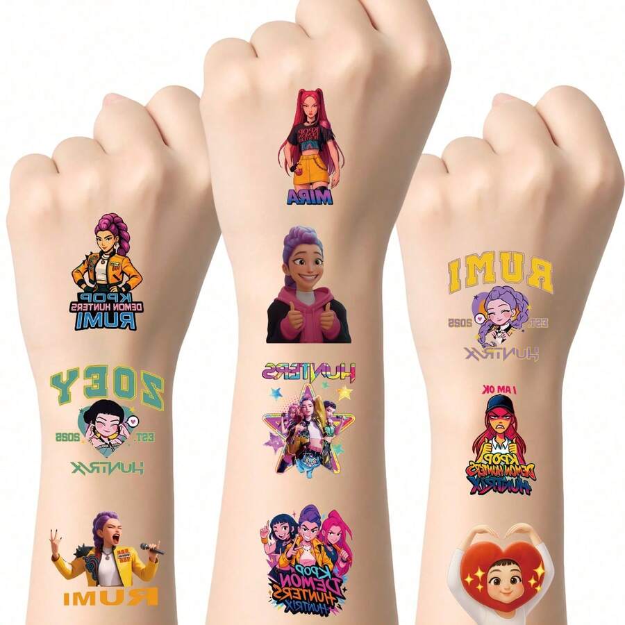 100 Sheets/5 Packs Of Tattoo Stickers, Cartoon Witch Hunter Group Stickers, Korean High-End Color Cartoon Animation Graffiti Creative Stickers ,Tattoos Temporary Tattoos(Styles Sent Randomly) - Multicolor - View 1