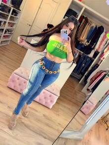 5-BUTTON JEANS WITH APPLIQUÉ - Blue - View 3
