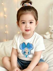 Disney Baby Girl's T-Shirt, Featuring Cute Prints Of Elsa And Minnie. Includes A Castle-Themed Design Inspired By *Frozen*. - 白色 - 查看 1