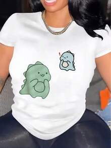 Women's Casual Short Sleeve T-Shirt, 1 Piece, 100% Thick Cotton - Comfortable Round Neck, Soft And Pretty Top - 白色 - 查看 1
