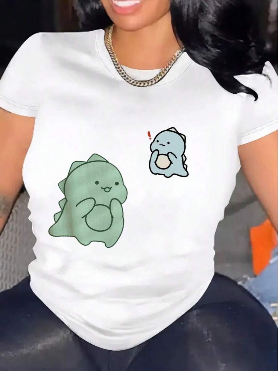 Women's Casual Short Sleeve T-Shirt, 1 Piece, 100% Thick Cotton - Comfortable Round Neck, Soft And Pretty Top - 白色 - 查看 1
