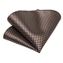 5Pcs Groom Accessory Kit, Simple Brown Check Design, All-In-One Matching Set For Ceremony, Banquet & Parties - Brown - View 4