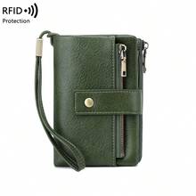 極簡風女款 RFID 防盜三折錢包，大容量手拿包附可拆式腕帶，多卡槽拉鍊防盜卡夾，現代商務休閒風，適合生日/教師節/週年紀念/情人節禮物，熱銷款，適合女性商務休閒通勤辦公白領，腕帶錢包手拿小錢包 - 彩色 - 查看 13