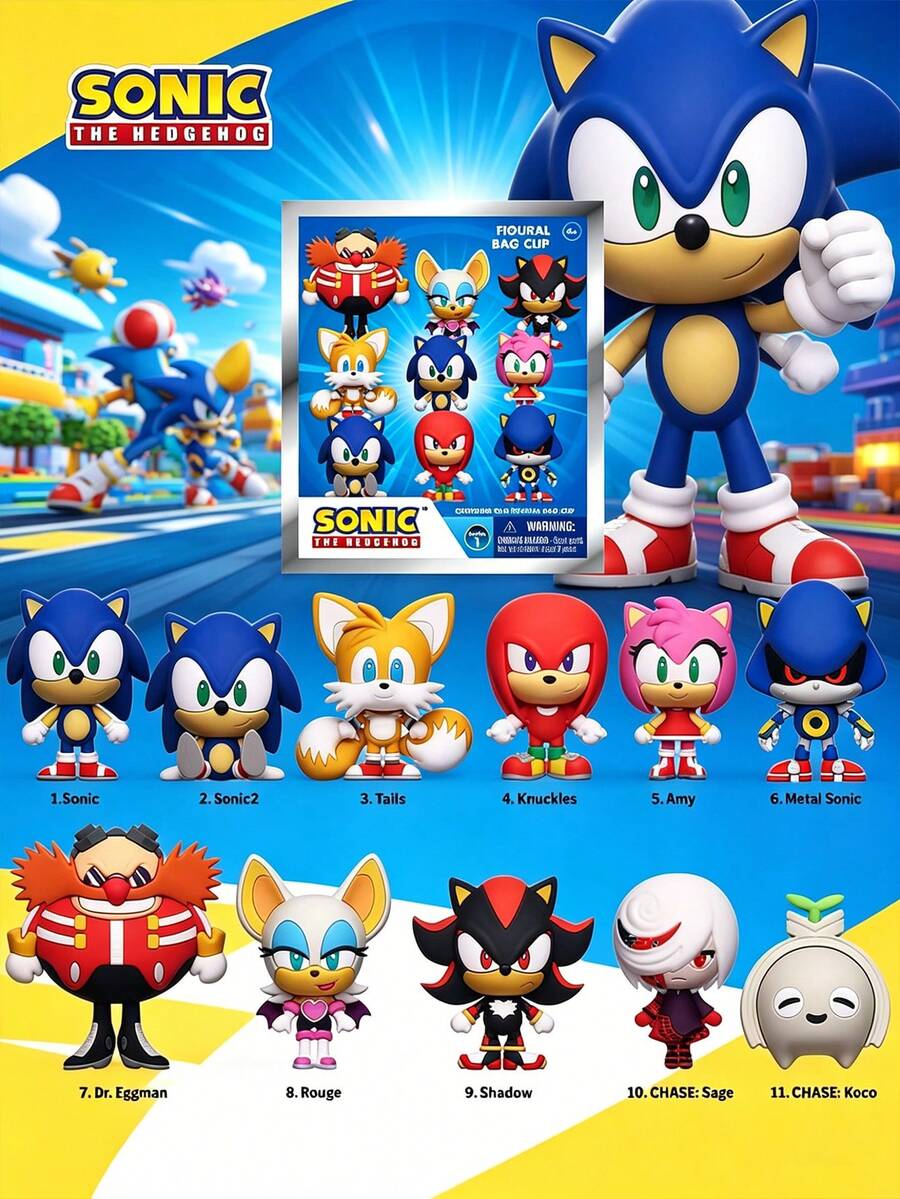Sega 1pc Official Licensed Blind Box 3D PVC Figure Clip Keychain, & Tails Cute Cartoon Character Random Style, Backpack Decoration, Birthday Christmas New Year Gift - Multicolor - View 1