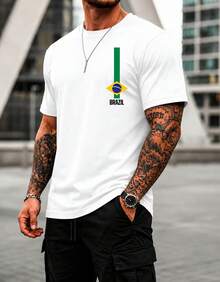 Men's T-Shirt Brazil 100% Cotton 30.1 Thread Count Comfortable Premium Knit Shirt Immediate Shipping Various Colors Promotion - 白色 - 查看 1