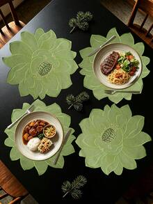 4/120pcs, Pink Lotus Embroidered Fabric Placemats, Waterproof & Oil-Resistant Table Mats, Washable & Odorless Bowl & Plate Pads, Suitable For Restaurant, Cafe, Homestay, Indoor & Outdoor Use, Fit For Festival, Party, Gathering, Birthday, Wedding, Dinner - Multicolor - View 15