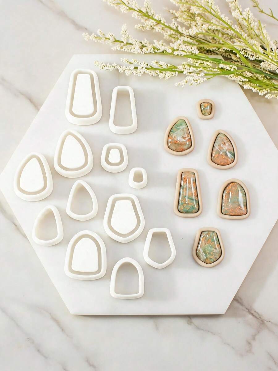 Cetakan Pemotong Tanah Liat Batu Permata Gaya Bohemian, Cocok untuk Membuat Anting, Liontin, dan Perhiasan Batu Berlapis, Sempurna untuk Proyek Gaya Bohemian dan Alami. - Geometri B - View 1