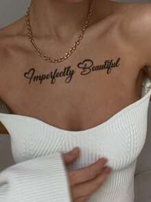 1pc Cursive English Inspirational Tattoo Sticker, Mature Style Cursive English Tattoo Sticker With Heart Decoration, Suitable For Chest / Collarbone / Shoulder & Neck, Creating A Confident And Gentle Atmosphere - Multicolor - View 3