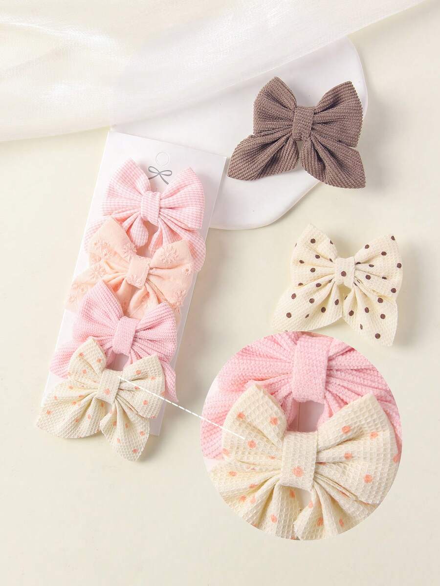 4pcs Polka Dot Plaid Bow Hair Clips, Non-Damaging Anti-Slip Side Clips, Gentle Korean Style Versatile Daily Hair Accessories - Mixed color - View 1