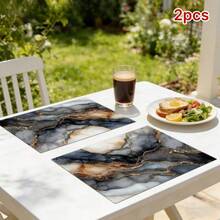 1/2/4/6/8入大理石墨水印花餐墊，18"*12"(45*30cm)，2款黑金與青金抽象水彩設計，100%聚酯纖維防水防污耐熱可機洗耐用桌墊，適用於居家、餐廳、B&B - 彩色 - 查看 19