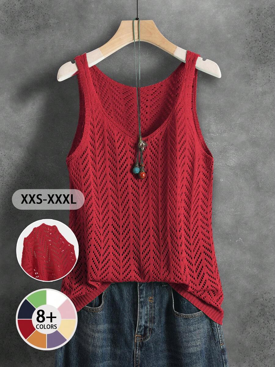 Áo vest dệt kim không tay dáng suông, thoáng khí, màu trơn, đa năng dành cho nữ, thích hợp cho thể thao, tập thể dục, mặc hàng ngày, kỳ nghỉ hè, phong cách thường ngày, unisex, mềm mại và thoải mái, màu đỏ xuân/hè. - Đỏ - Xem 1