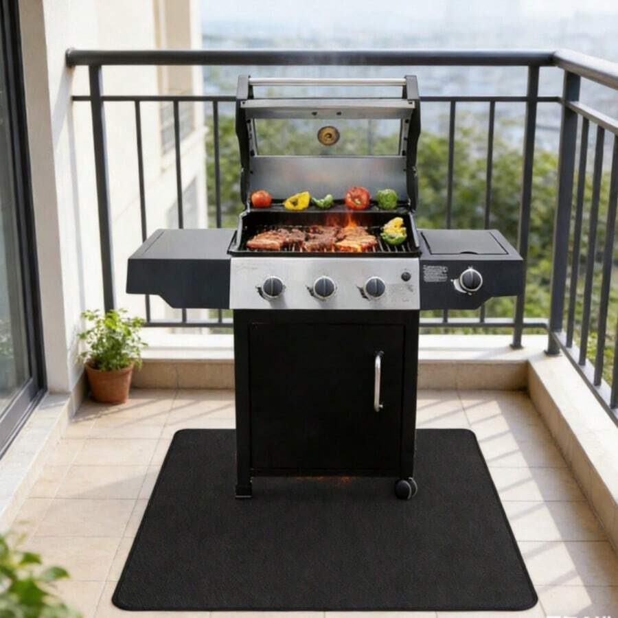 1pc Multi-Purpose Double-Sided Oil-Proof & Waterproof BBQ Mat, Suitable For Outdoor Grill, Fire Pit And Indoor Fireplace | Durable Fiberglass, Easy To Clean, Heat Resistant, Non-Slip Surface, Multiple Sizes (42x60in, 30x48in), Fire Pit Cover, Fire Pit Protection, Heat Resistant Extra Thick Material