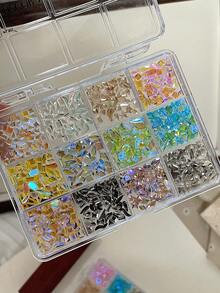 12-Cuadrícula 1 Caja Piedras de Imitación Coloridas Translúcidas Irregulares Fondo Plano DIY Arte de Uñas Súper Brillantes Fondo Puntiagudo Piedras de Imitación de Vidrio Tamaño Mixto para Uñas - Multicolor - Ver 10