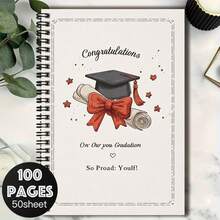 1 pieza Cuaderno de espiral exclusivo para la temporada de graduación, portada decorada con birrete de graduación, pergamino y lazo, combinado con decoraciones de estrellas, lleno de sentido ritual. 100 páginas de gran capacidad, adecuado para registros de trabajo, notas de estudio, planificación diaria, etc., perfecto como regalo de graduación, regalo de cumpleaños, ¡registra los momentos talla grande destacados de la vida! - H - Ver 1