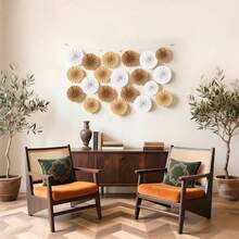 15pcs/30pcs Bohemian Style Hanging Paper Fans, Neutral Rustic Style Paper Fan Garland, White & Brown, Party Decorations For Boho Party, Baby Shower, Birthday, Wedding, Bridal Shower, Classroom Decor - Paper Fan - View 6