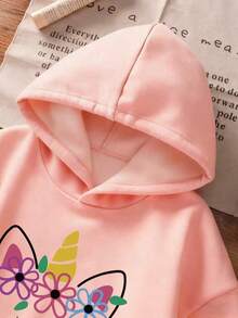 Baby Girl Cartoon Print Hooded Warm Sweatshirt - Pink - View 3
